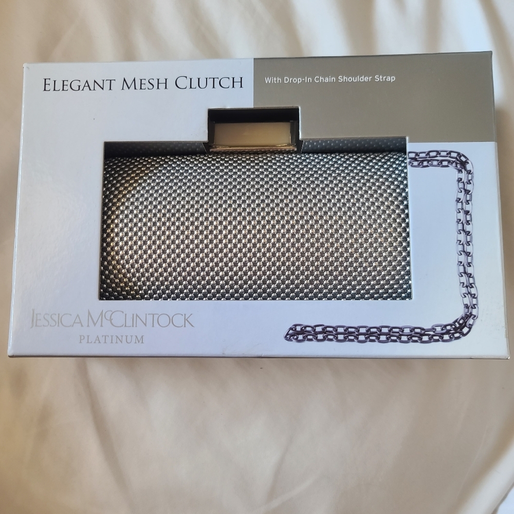 Jessica McClintock Silver Mesh Clutch